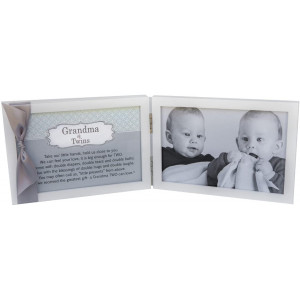 The Grandparent Gift Co. Grandma of Twins Poem White Double Hinged 4 x 6 Photo Frame with Ribbon