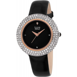 Burgi Women's Swarovski Crystal and Diamond - Accented Leather Strap Watch - Beautiful Gift Box Great for Mother's Day - BUR199