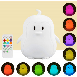 Portable LED Children Night Light, ilavie Silicone LED Multicolor Night Lamp USB Rechargeable Night Light Colour Changing Lamps Gifts for Kids Baby Bedroom Nursery (White Penguin)