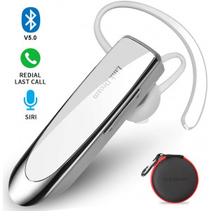 Link Dream Bluetooth Earpiece for Cell Phone Hands Free Wireless Headset Noise Cancelling Mic 24Hrs Talking 1440Hrs Standby Compatible with iPhone Samsung Android for Driver Trucker (White)