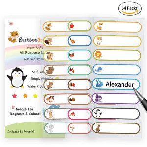 Baby Bottle Labels for Daycare,School, Waterproof Write-On, Self-Laminating Name Labels, Tags, Sticker Multiple Colors(Animal Friends)