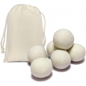 6 Pack All Natural Organic Wool Dryer Balls XL Size - Reusable Chemical Free Natural Fabric Softener, Anti Static, Reduces Clothing Wrinkles and Saves Drying Time (White)
