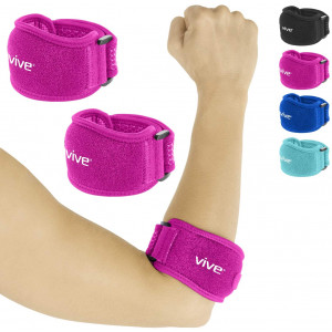 Vive Tennis Elbow Brace (Pair) - Rheumatoid Arthritis Strap For Bursitis, Golfers, Lateral and Medial Epicondylitis, Tendinitis - Padded Compression Arm Support Band - Adjustable Forearm Pain Relief