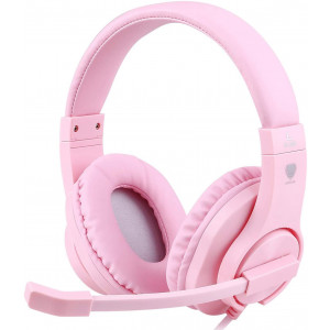 Meedasy Kids Adults Over-Ear Gaming Headphone for Xbox One, Bass Surrounding Stereo, PS4 Gaming Headset with Microphone and Volume Control for Laptop, PC, Wired Noise Isolation (Pink)