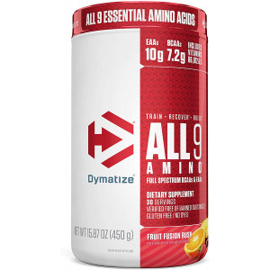 Dymatize All9 Amino, 7.2g of BCAAs, 10g of Full Spectrum Essential Amino Acids Per Serving for Recovery and Optimal Muscle Protein Synthesis, Fruit Fusion Rush, 30 Servings