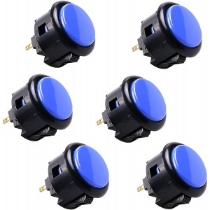SANWA 6 Piece Original Japan OBSF-30 Push Button 30mm Buttons for Arcade Joystick Controller and Video Game Console (Black and Blue)