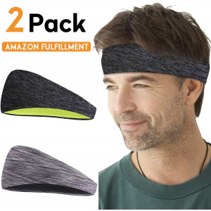 COOLOO Mens Bandana Headband, 2 Pack Guys Sweatband Sports Headband for Men Women Unisex, Performance Stretch and Moisture Wicking for Running Work Out Gym Tennis Basketball
