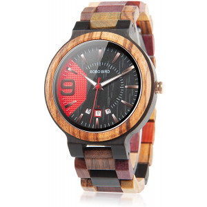BOBO BIRD Men's Colorful Wooden Watches Analog Quartz Date Display Wood Watch Handmade Luxury Casual Wristwatch with Gifts Box for Men