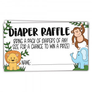 50 Safari Jungle Animals Diaper Raffle Tickets for Baby Shower - Invitation Inserts