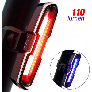 DON PEREGRINO B2-110 Lumens High Brightness Bike Rear Light Red/Blue, Powerful LED Bicycle Tail Light Rechargeable with 5 Steady/Flash Modes