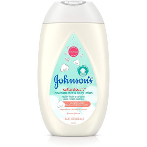 Johnson's CottonTouch Newborn Baby Face and Body Lotion, Hypoallergenic and Paraben-Free Moisturization for Sensitive Skin, Made with Real Cotton, 13.6 fl. oz