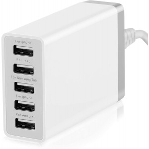 5 Port USB Wall Charger Hub, 40W 8A, Desktop USB Charging Station for Multiple Devices, Multi Ports USB Charger for Phones, Tablets and More