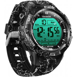 TEKMAGIC 10ATM Waterproof Sport Watch for Swimming Diving with Stopwatch, 12/24 Hour Format, Dual Time Zone, Alarm Functions (2019 Version)