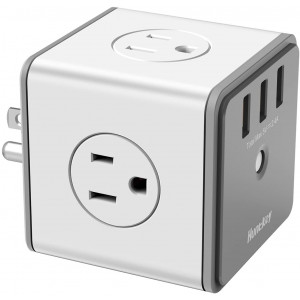 Huntkey Cubic Surge Protector USB Wall Adapter with 4 AC Outlets 3 USB Charging Ports (SMC007)