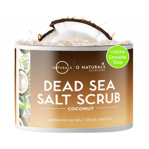 O Naturals Exfoliating Dead Sea Salt Coconut Face Body and Foot Scrub. Hydrating Exfoliate Dead Skin, Best Anti Cellulite Acne Treatment Ingrown Hairs, Calluses Treatment For Men and Women Best Gift 18oz