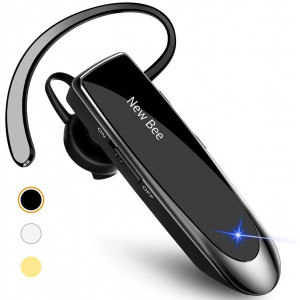 New Bee Bluetooth Earpiece V5.0 Wireless Handsfree Headset 24 Hrs Driving Headset 60 Days Standby Time With Noise Cancelling Mic Headsetcase for iPhone Android Samsung Laptop Trucker Driver