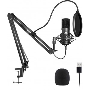USB Microphone Kit 192KHZ/24BIT Plug and Play MAONO AU-A04 USB Computer Cardioid Mic Podcast Condenser Microphone with Professional Sound Chipset for PC Karaoke, YouTube, Gaming Recording