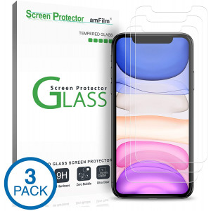 amFilm Glass Screen Protector for iPhone 11 / iPhone XR (6.1" Display) (3 Pack) with Easy Installation Tray