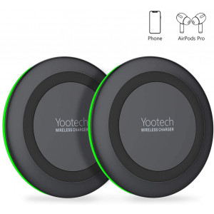 Yootech [2 Pack] Wireless Charger,Qi-Certified 10W Max Wireless Charging Pad Compatible with iPhone SE 2020/11/11 Pro/11 Pro Max/XR/XS/X/8,Galaxy S20/Note 10/Note 9/S10,AirPods Pro(No AC Adapter)