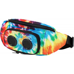 Fannypack with Speakers. Bluetooth Fanny Pack for Parties/Festivals/Raves/Beach/Boats. Rechargeable, Works with iPhone and Android. (Tie Dye, 2021 Edition)