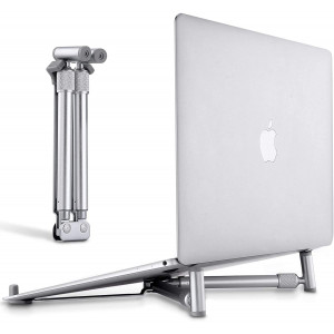 Portable Laptop Stand, Adjustable Laptop Riser, Ergonomic Notebook Holder Desk Aluminum Cooling Foldable X-Shape Stand for MacBook Pro, Dell, and More 12-17 Inches Laptop, Sliver