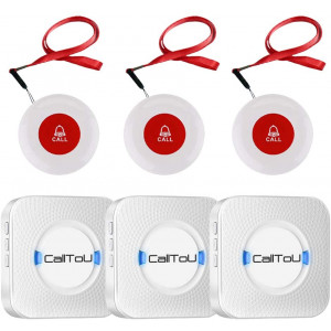 CallToU Wireless Caregiver Pager Call System 3 SOS Call Buttons/Transmitters 3 Receivers Nurse Calling Alert Patient Help System for Home/Personal Attention Pager 500+Feet Plugin Receiver Alert
