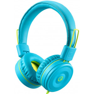 Kids Headphones-noot products K22 Foldable Stereo Tangle-Free 3.5mm Jack Wired Cord On-Ear Headset for Children/Teens/Boys/Girls/Smartphones/School/Kindle/Airplane/Plane/Tablet (Teal/Lime)
