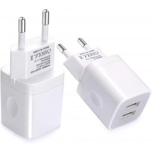 European Wall Charger, Vifigen 2-Pack USB 2.1AMP Universal Europe Charger Block Dual Port Plug Compatible for iPhone X/8/7/7 Plus 6/6 Plus 5S 5 4S Samsung S5 S4 S3, Note 5, HTC, LG and More Device
