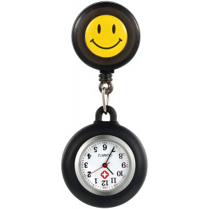 1-5 Pack Retractable Nurse Watches with Second Hand Clip-on Hanging Lapel Silicone Jelly Fob Pocket Watch Cute Cartoon Smile Round Face Arabic Markers for Doctor Nurses Women and Men