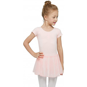 MdnMd Girls Toddler Ballet Leotard with Skirted Short Sleeve Dance Gymnastic Ballerina Ballet Outfit Dress