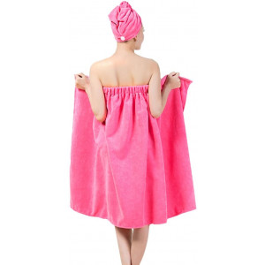 Queena Women Microfiber Bath Towel Wrap and Hair Turban Adjustable Spa Shower Cover Up,Pink