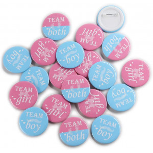 Team Girl and Team Boy Button Pins - Gender Reveal Party Games Baby Shower Party Ideas, Wear Your Guess, Girl or Boy, He or She Pin-Back Buttons (Set of 20, Round 1.5", Pink and Blue)