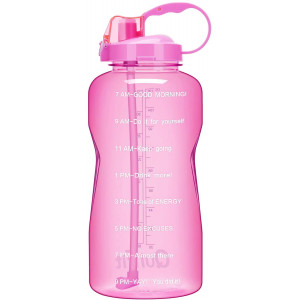QuiFit Motivational Gallon Water Bottle - with Straw and Time Marker BPA Free Reusable Large Capacity Leakproof Water Jug for Fitness Camping Outdoor Sports
