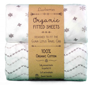 Guava Lotus Travel Crib Sheets (Set of 2) - 100% Organic Cotton Crib Sheets, Baby and Toddler, Fitted Crib Sheets, for Boys and Girls (for The New 4 TAB Mattress ONLY) (Grey and White)