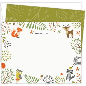 Woodland Animals Baby Shower Thank You Cards. Set of 25 5.5 x 4.25 Flat Note Cards and A2 White Envelopes. Printed on Heavy Card Stock.