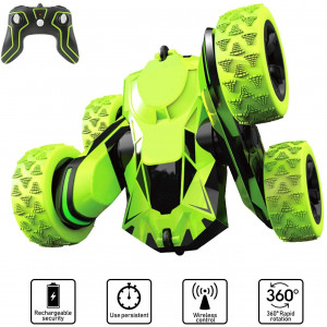 Joyjam Toys for 6-12 Year Old Boys RC Stunt Car for Kids and Adults 4WD Off Road Truck 2.4Ghz Remote Control Vehicle Double Sided 360 Degree Rotating Christmas Birthday Gifts NBC Green