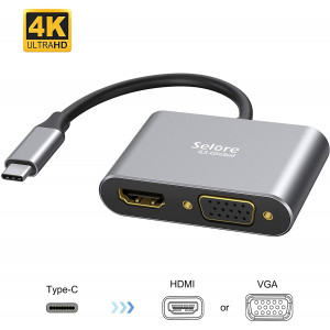 USB C to HDMI VGA Adapter,USB Type C to VGA HDMI Adapter Thunderbolt 3 VGA Adapter for MacBook Pro/iPad Pro/Air 2020 2019 2018,Dell XPS 13/15,Surface Pro, Galaxy S8/S9, Huawei P20