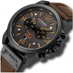 Fashion Mens Watch Leather Military Stopwatch Waterproof Chronograph Watch Mens Quartz Watch with Date