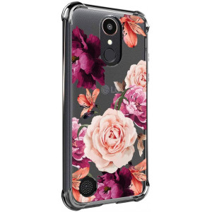 Case for LG K20 Plus, LG K20, LG K20 V, LG K10 2017, LG LV5, Harmony, VS501, Grace LTE for Girls N Women Clear with Cute Red Pink Flowers Design Shockproof Bumper Protective Floral Cell Phone Cover