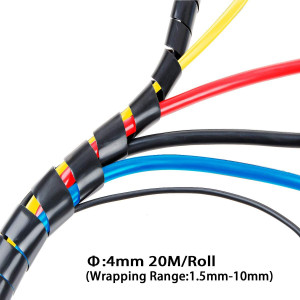 XHF 4mm(Wrapping Range:1.5mm-10mm) Spiral Cable Wrap Spiral Wire Wrap Cord for Computer Electrical Wire Organizer Sleeve Hose RoHS Black (Dia 4MM Length 20M)