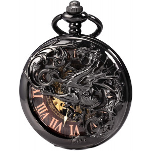 Treeweto Antique Dragon Mechanical Skeleton Pocket Watch with Chain