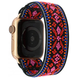 Tefeca Red Embroidery Ethnic Pattern Elastic Compatible/Replacement Band for Apple Watch 38mm/40mm (Gold Adapter, L fits Wrist Size : 7.0-7.5 inch)