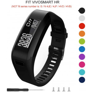 Meifox Compatible with Garmin Vivosmart HR Replacement Bands,Soft Silicone Replacement Band for Garmin Vivosmart HR Watch (Black, Large)