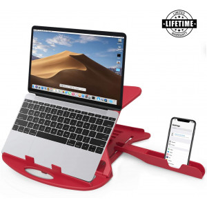 Carnation Laptop Stand Desk with Phone Stand and Cable Clip. Adjustable, Foldable and Portable Riser. Fully Compatible MacBook Base Holder. Enjoy!