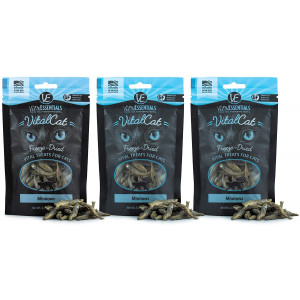 Vital Cat Freeze-Dried Minnows - 100% USA - Nutrient Rich - Crunchy - Satisfying - Fresh Caught - Humanely Harvested Cat Treats - Easy Open - Convenient Travel 3 Pack - (0.5 oz Each Resealable Pouch)