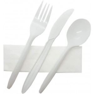 R Noble 80 Plastic Silverware Set with Napkins, Individually Wrapped, Disposable Silverware Set, Cutlery Kit