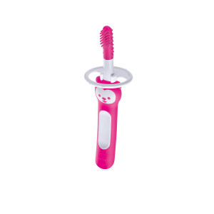 MAM Massaging Brush, Baby Toothbrush and Gum Cleaner and Massager, Girl, Pink, 3+ Months