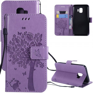 EMAXELER Galaxy J2 Core Case Stylish Butterfly Wishing Tree Embossing Pattern Pu Leather Flip Kickstand with Credit Card Slot Holder Case Cover for Samsung Galaxy J2 Core KT:Wish Tree Light Purple