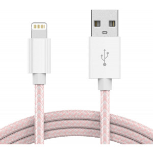 iPhone Charger Lightning Cable 6ft - by TalkWorks | Braided Heavy Duty MFI Certified Apple Charger iPhone Cord for iPhone 11, 11 Pro/Max, XR, XS/Max, X, 8, 7, 6, 5, SE, iPad - Rose Gold/White