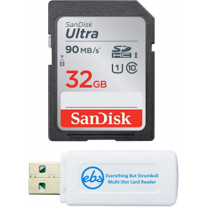 SanDisk 32GB SDHC SD Ultra Memory Card Works with Kodak PIXPRO Astro Zoom AZ252, AZ251, AZ401 Camera UHS-I (SDSDUNR-032G-GN6IN) Bundle with (1) Everything But Stromboli Combo Card Reader